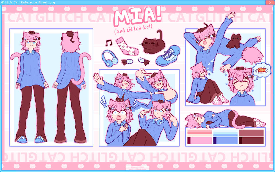 Character reference sheet for Glitch Cat